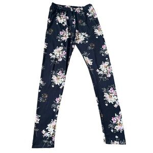 FLORAL Leggings, Vintage Style Floral Print With Elastic Waist Black Small